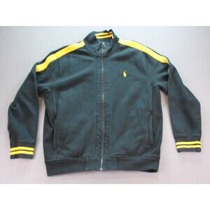 Polo Ralph Lauren Full Zip Sweatshirt Mens Black yellow Striped Pockets SZ XL